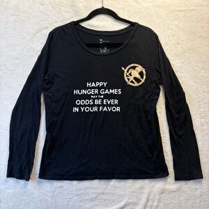 Gap Essential Crew Hunger‎ Games Long Sleeve T Shirt Black Womens Medium